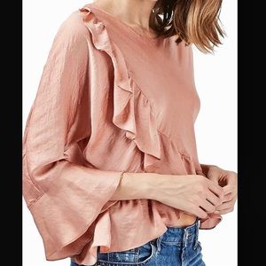 Topshop Pink Satin Ruffle Top